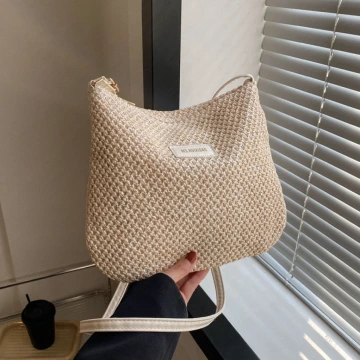 拉菲草編織×斜背包×米白