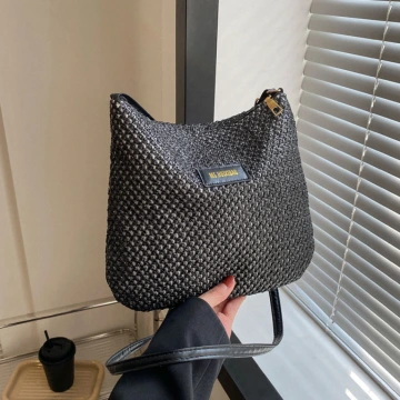 拉菲草編織×斜背包×黑色