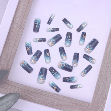 海藍海星印花亮面×穿戴式手指甲片×二十四入