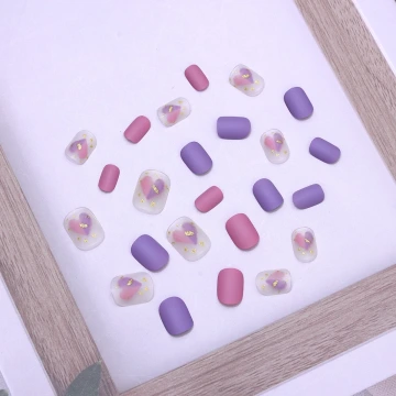 粉紫撞色愛心霧面×穿戴式手指甲片×二十四入