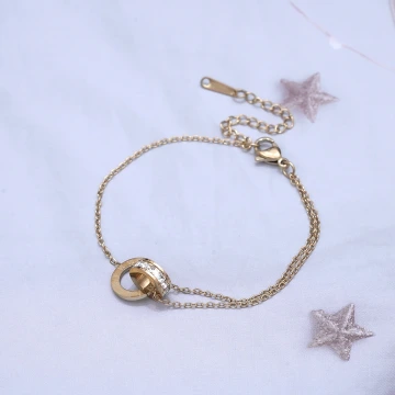 316鋼飾×雙環晶鑽×手鍊×金色