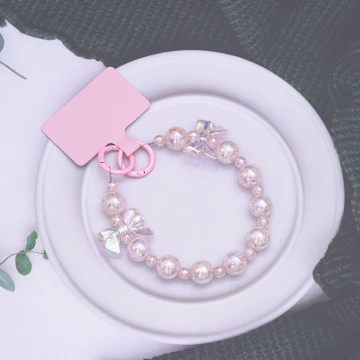 糖果紙彩珠蝴蝶結&times;手機腕帶掛繩&times;粉紅