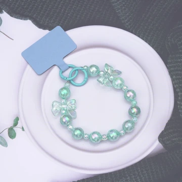 糖果紙彩珠蝴蝶結&times;手機腕帶掛繩&times;藍色