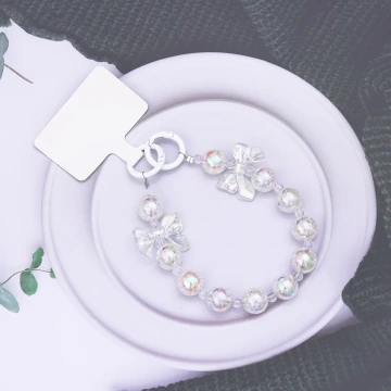 糖果紙彩珠蝴蝶結×手機腕帶掛繩×白色