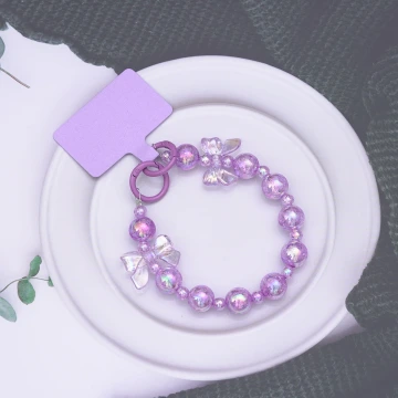 糖果紙彩珠蝴蝶結&times;手機腕帶掛繩&times;紫色