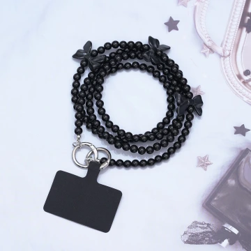 黑珠珠酷蝴蝶結&times;手機斜背雙勾掛繩