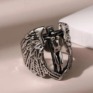 美式×復古×天使十字架×開口戒指