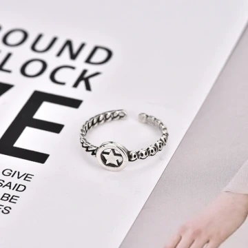 美式&times;復古&times;線笑臉星&times;開口戒指