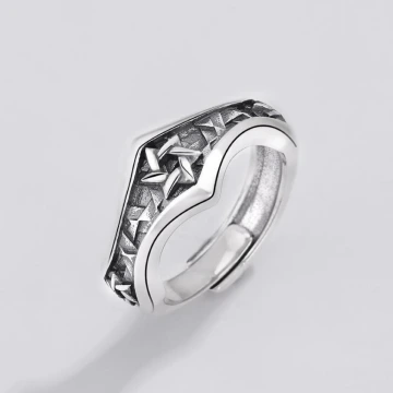 美式&times;復古&times;線條六芒星&times;開口戒指