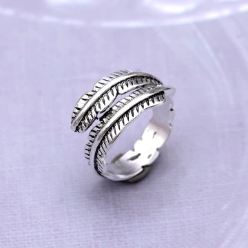 925銀飾×復古羽毛×開口戒指