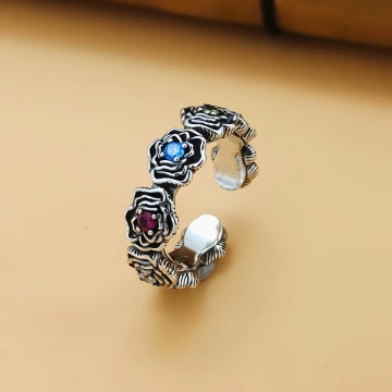 美式×復古×8鑽玫瑰×開口戒指×中性戒