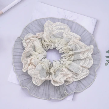 白蕾絲藍薄紗&times;大腸圈髮束