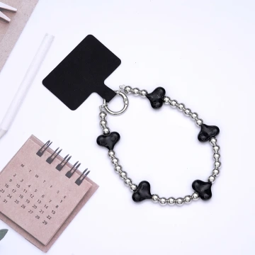 小愛心×手機腕帶掛繩×黑色