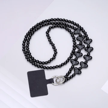 黑色愛心串串×手機斜背雙勾掛繩