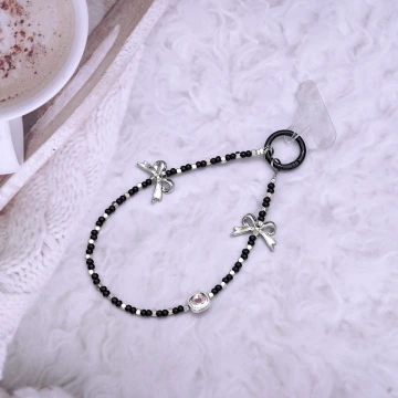 暗黑芭蕾蝴蝶結×手機腕帶掛繩×銀色