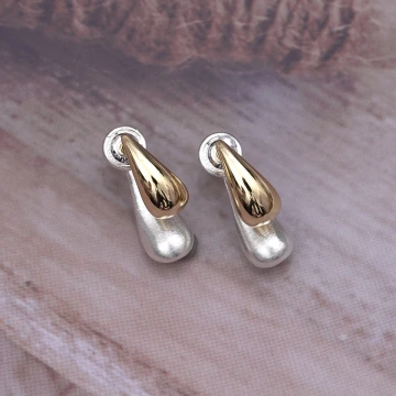 金銀撞色水滴×後掛式吊墜耳環