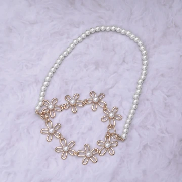 金色珍珠雛菊×飲料杯繩×珍珠提把