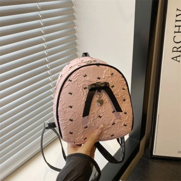 甜心蝴蝶結抓皺感&times;後背包&times;粉紅