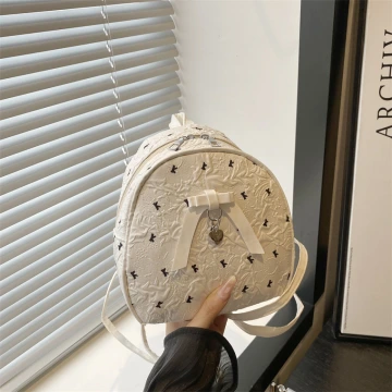 甜心蝴蝶結抓皺感×後背包×白色