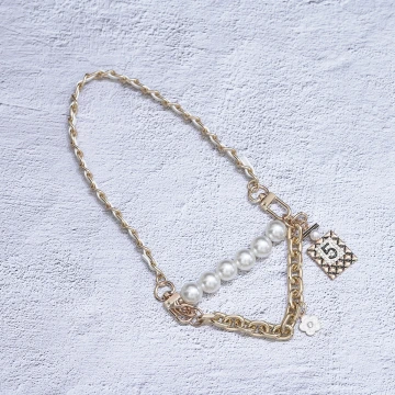 金色山茶花香水瓶珍珠&times;飲料杯繩&times;白色提把