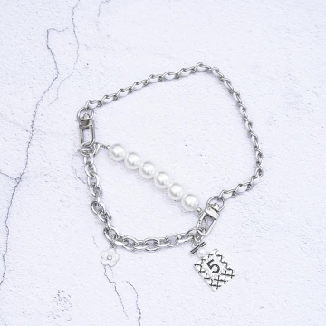 銀色山茶花香水瓶珍珠×飲料杯繩×白色提把