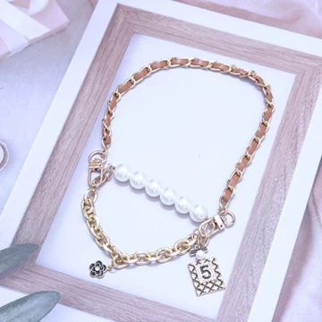 金色山茶花香水瓶珍珠×飲料杯繩×棕咖提把