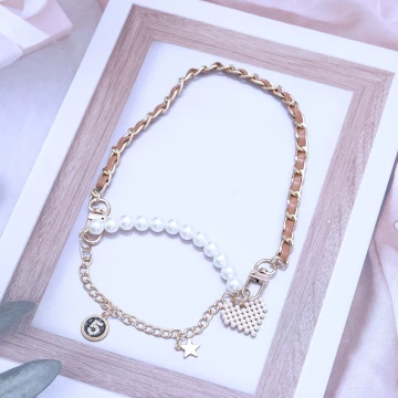 金色愛心珍珠餅乾×飲料杯繩×棕咖提把