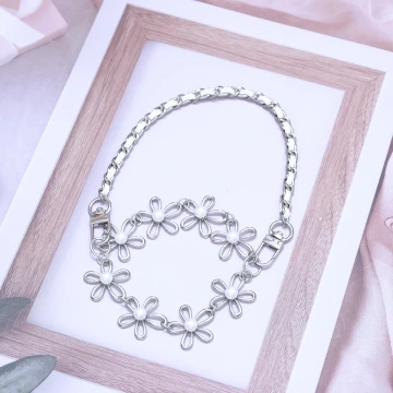 銀色珍珠雛菊&times;飲料杯繩&times;白色提把