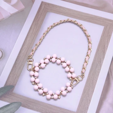 粉紅鑲鑽珍珠葡萄×飲料杯繩×粉紅提把