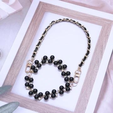 黑色鑲鑽珍珠葡萄&times;飲料杯繩&times;黑色提把