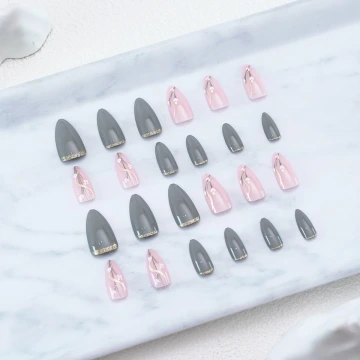 灰底金蔥白花亮面&times;穿戴式手指甲片&times;二十四入