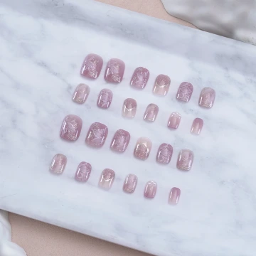 粉紫珍珠山茶花亮面×穿戴式手指甲片×二十四入