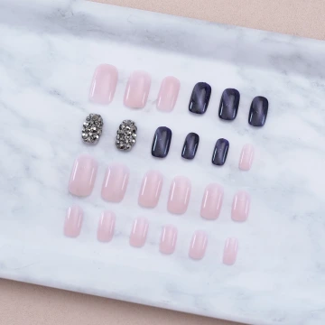 藍粉碎鑽貓眼亮面×穿戴式手指甲片×二十四入