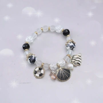 甜美貝殼海洋熱帶魚×固定式串珠手環×黑色