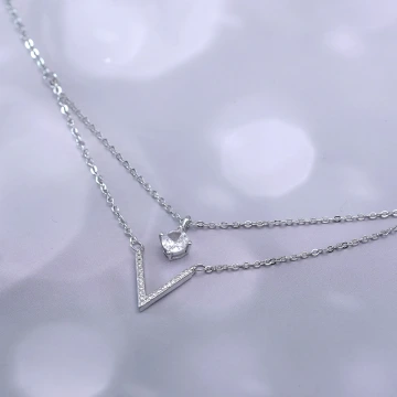 925銀飾&times;疊加V字單鑽&times;鎖骨項鍊