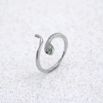 925銀飾&times;綠眼小蛇&times;開口戒指