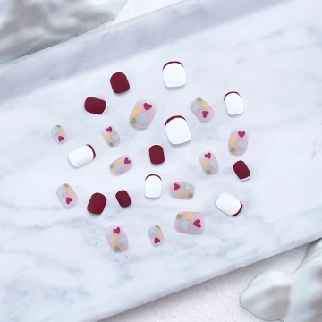 法式紅白愛心亮面×穿戴式手指甲片×二十四入