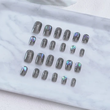鐵灰冰晶閃光亮面×穿戴式手指甲片×二十四入
