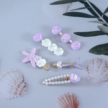 美人魚珍珠×五套件髮夾組×紫色