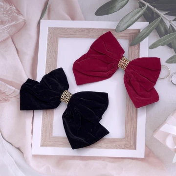 赫本風高級絨質×蝴蝶髮夾×共二色