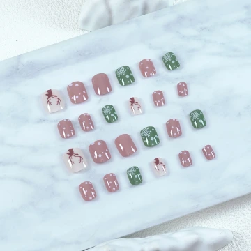 紅綠聖誕小鹿亮面×穿戴式手指甲片×二十四入