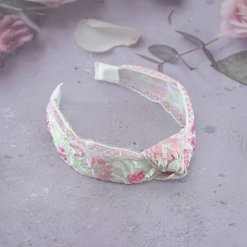 扭結綠意紅花刺繡×髮箍