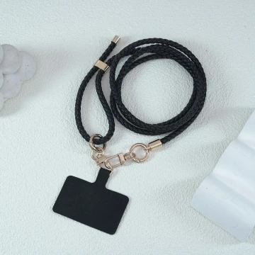 皮革編織&times;長度可調&times;手機斜背雙勾掛繩&times;黑色