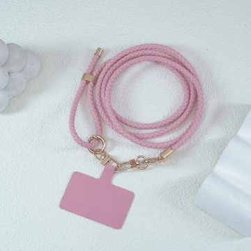 皮革編織&times;長度可調&times;手機斜背雙勾掛繩&times;粉紅