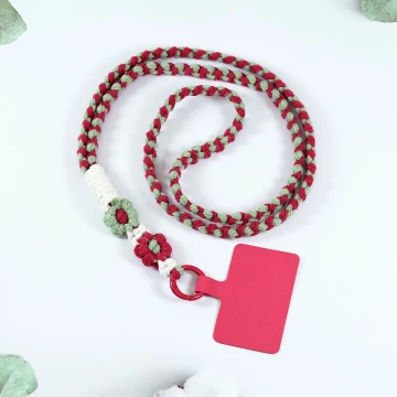 兩朵撞色小花&times;手機單勾掛脖吊繩&times;紅綠