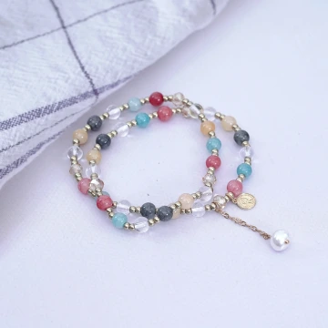 古幣雙層水晶&times;串珠手鍊&times;彩色