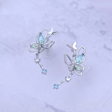 水藍甜酷蝴蝶&times;吊墜耳環