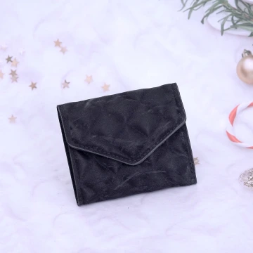 信封爆閃麂皮×三折短皮夾×黑色