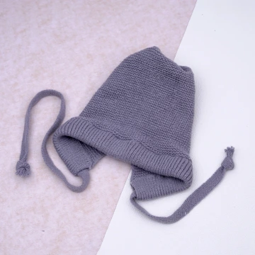 素色毛線綁帶×毛帽×灰色