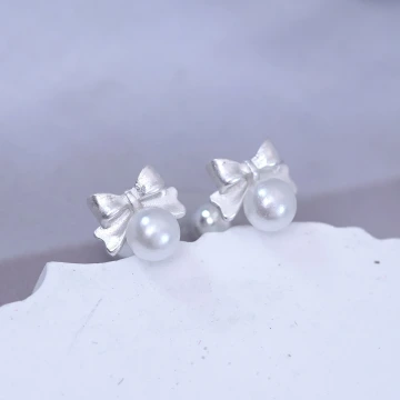 925銀針&times;蝴蝶結珍珠&times;轉珠耳環